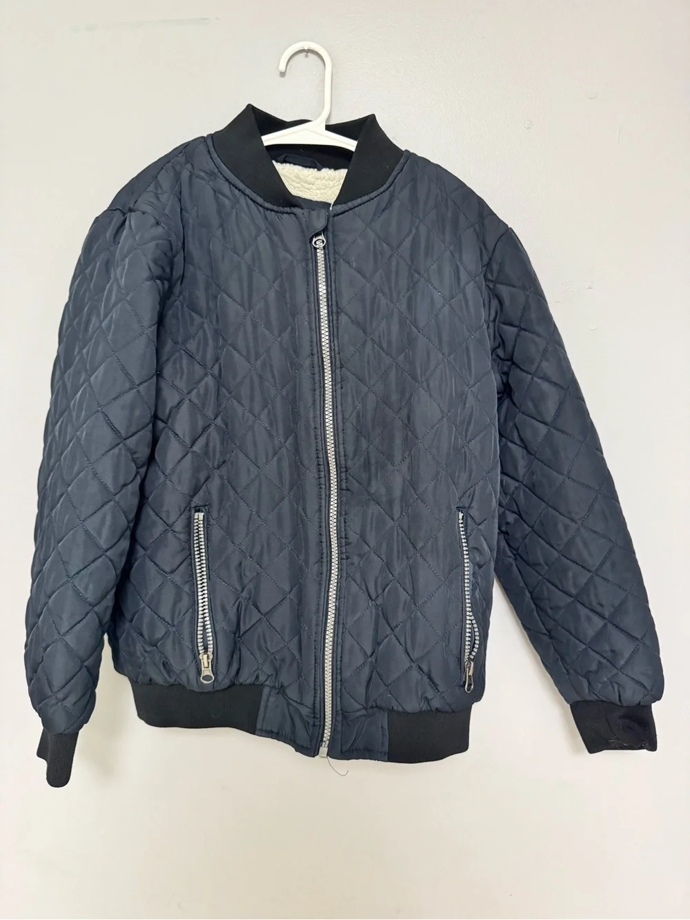 Quilted Bomber Jacket in Navy